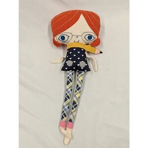 Crate & Barrel The Land of Nod 18” Redhead Plush Doll Pencil Scarf Glasses